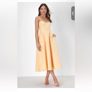 Lulu's Orange Strapless Midi Dress Wedding Guest